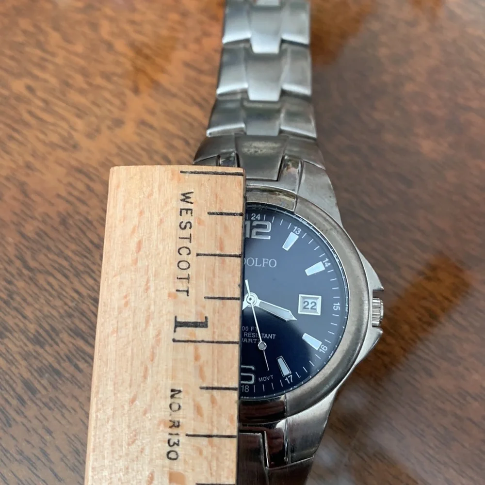 Vintage Adolfo Watch Blue Face Silver Tone bracelet Wristwatch analog AF1175